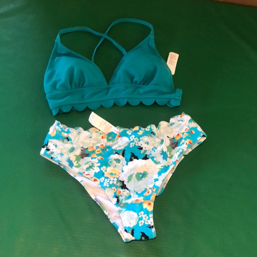 Cupshe bikini Lg nwt blue teal multi floral